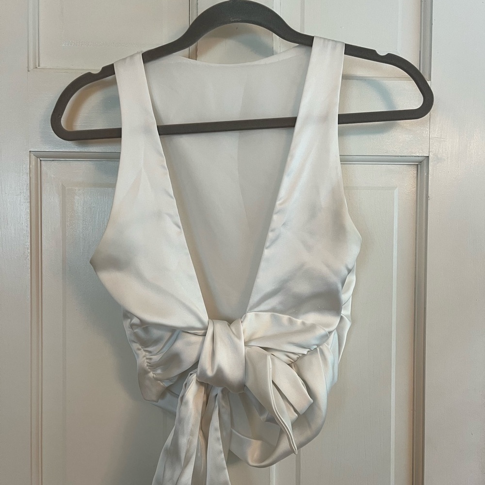 Zara Satin Tie-Front Tank Top in White